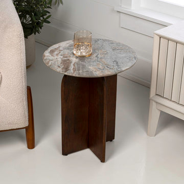 Naomi 18" Rustic Minimalist Marble/Wood X-Base Accent Table